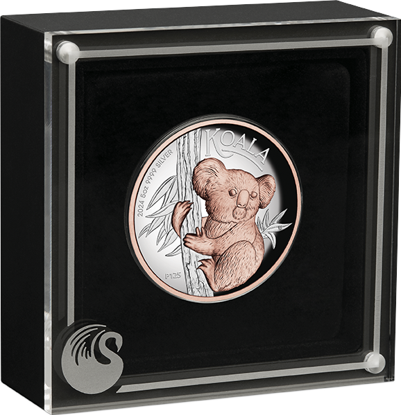 Australia 2024 $8 AUSTRALIAN KOALA 5 Oz .9999 Silver Coin Rose Gold Gilding