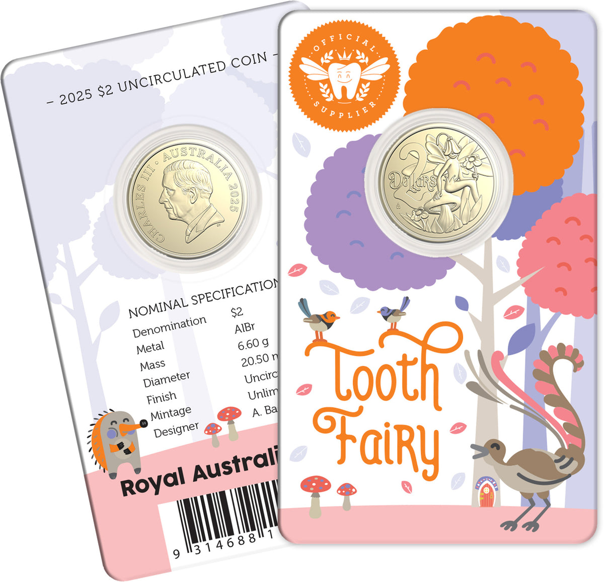 Australia 2025 $2 Tooth Fairy Coin in Card AlBr Uncirculated Coin