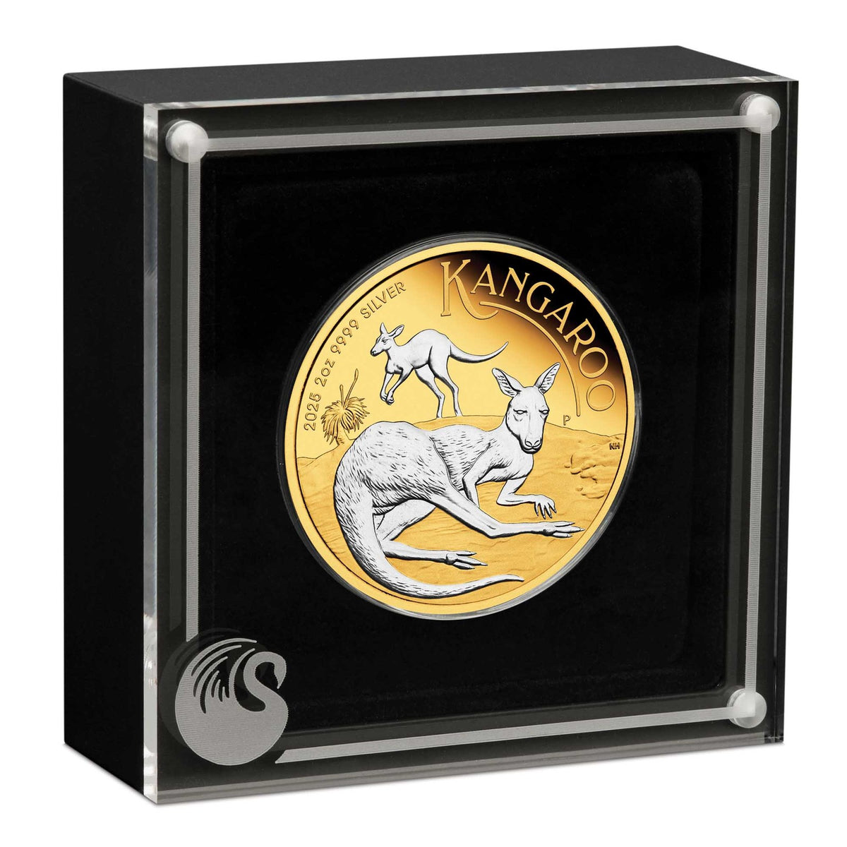 Australia 2025 $2 AUSTRALIAN KANGAROO 2 Oz .9999 Silver Proof Reverse Gilded PERTH MINT