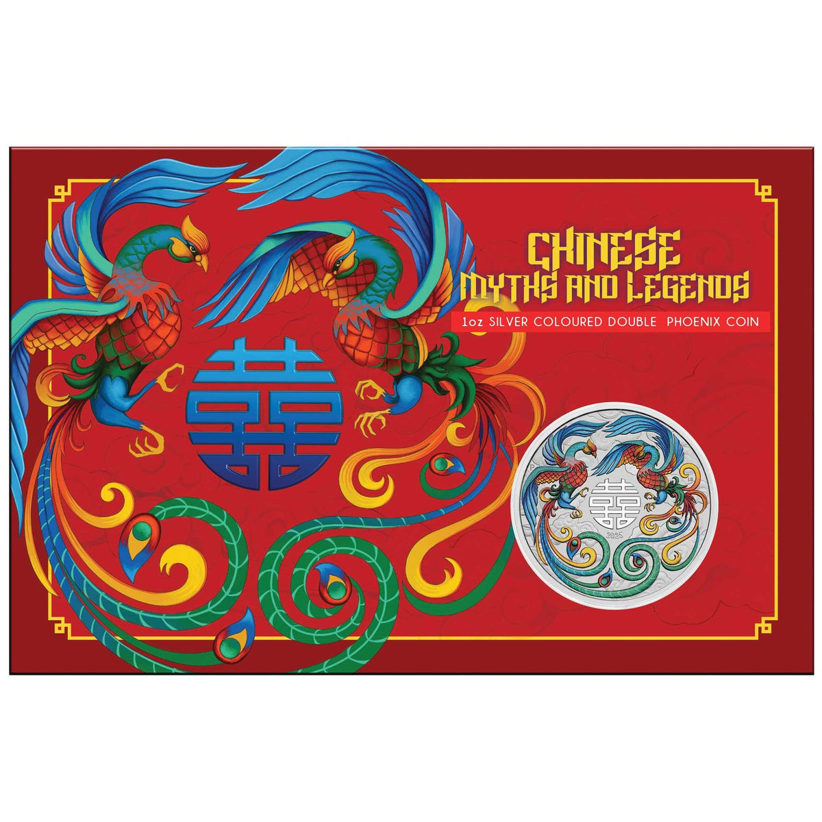 Australia 2025 $1 Chinese Myths and Legends Double Phoenix Vivid Coloured 1 oz .9999 Silver Coin in Card