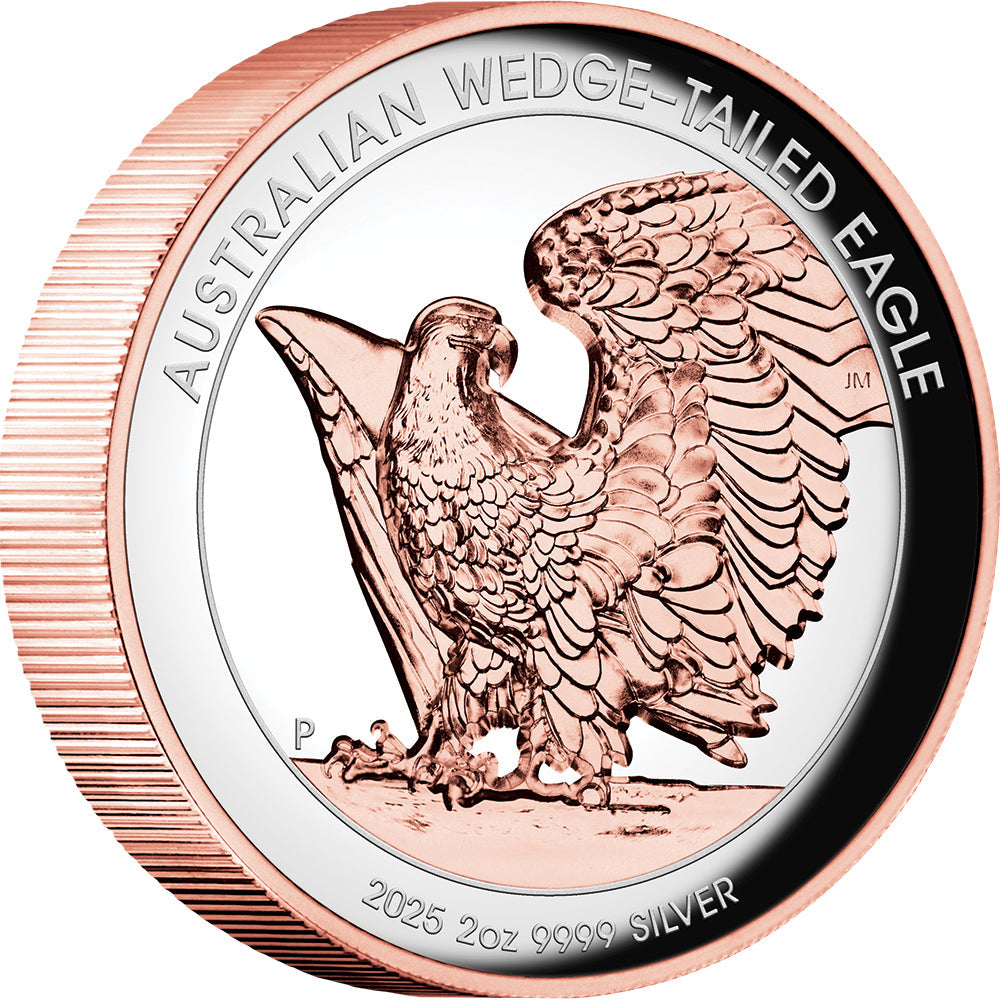 Australia 2025 $2 Wedge-Tailed Eagle 2oz .9999 Silver Proof Rose Gold Gilded Ultra High Relief Coin PERTH MINT