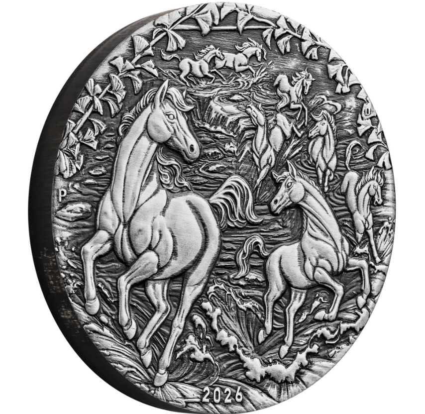 Australia 2026 $2 Lunar Series III Year of the Horse 2 oz .9999 Silver Antiqued Coin Perth Mint Reverse Angle