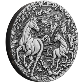 Australia 2026 $2 Lunar Series III Year of the Horse 2 oz .9999 Silver Antiqued Coin Perth Mint Reverse Angle