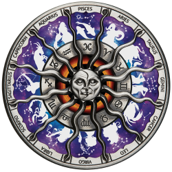 Tuvalu 2023 $5 Signs of the Zodiac 5oz  Silver High Relief Antiqued Coloured Coin