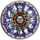 Tuvalu 2023 $5 Signs of the Zodiac 5oz  Silver High Relief Antiqued Coloured Coin