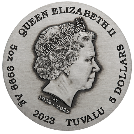Tuvalu 2023 $5 Signs of the Zodiac 5oz  Silver High Relief Antiqued Coloured Coin Obverse
