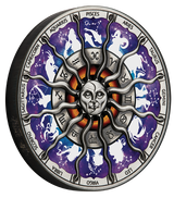 Tuvalu 2023 $5 Signs of the Zodiac 5oz  Silver High Relief Antiqued Coloured Coin Reverse and Rim