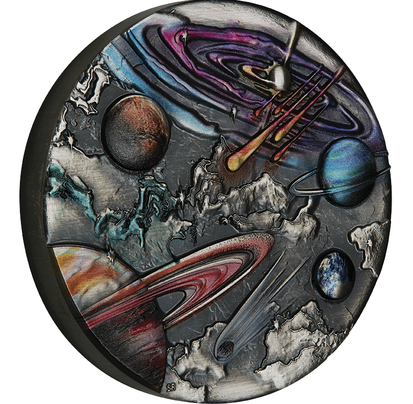 Tuvalu 2024 $5 Universe Starry Sky and Planets 5oz .9999 Antiqued Silver Coloured Coin