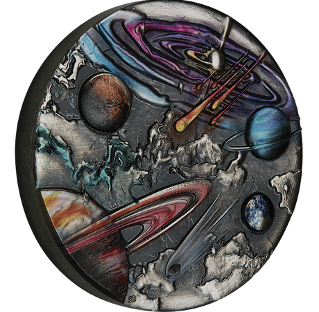 Tuvalu 2024 $5 Universe Starry Sky and Planets 5oz .9999 Antiqued Silver Coloured Coin