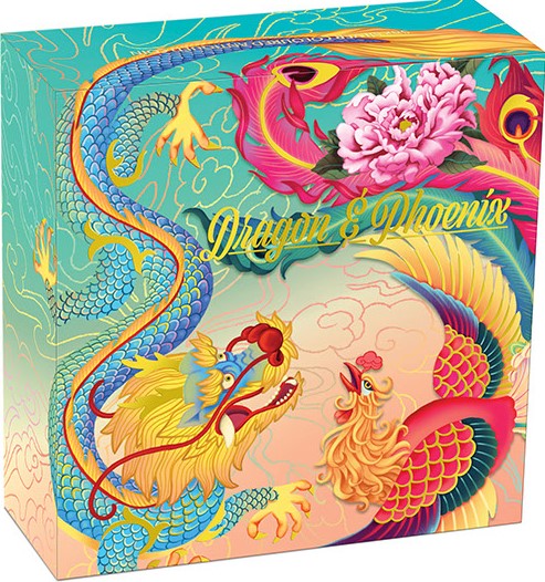 Tuvalu 2024 $5 Dragon and Phoenix 5oz .9999 Silver Antique Colour Coin Box