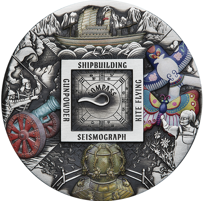 Tuvalu 2024 $5 5oz Chinese Ancient Inventions .9999 Silver Antiqued Coloured Coin