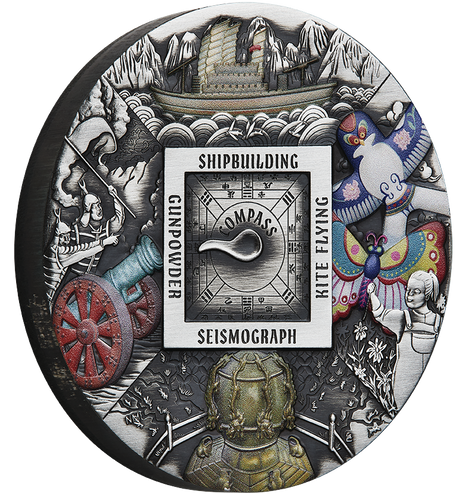 Tuvalu 2024 $5 5oz Chinese Ancient Inventions .9999 Silver Antiqued Coloured Coin