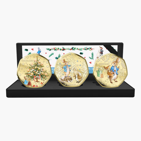 Solomon Islands 2026 50 Cents PETER RABBIT TALES OF WINTER 24 Karat Gold Plating Proof-like Limited Edition Reverse x 3 Coins and case
