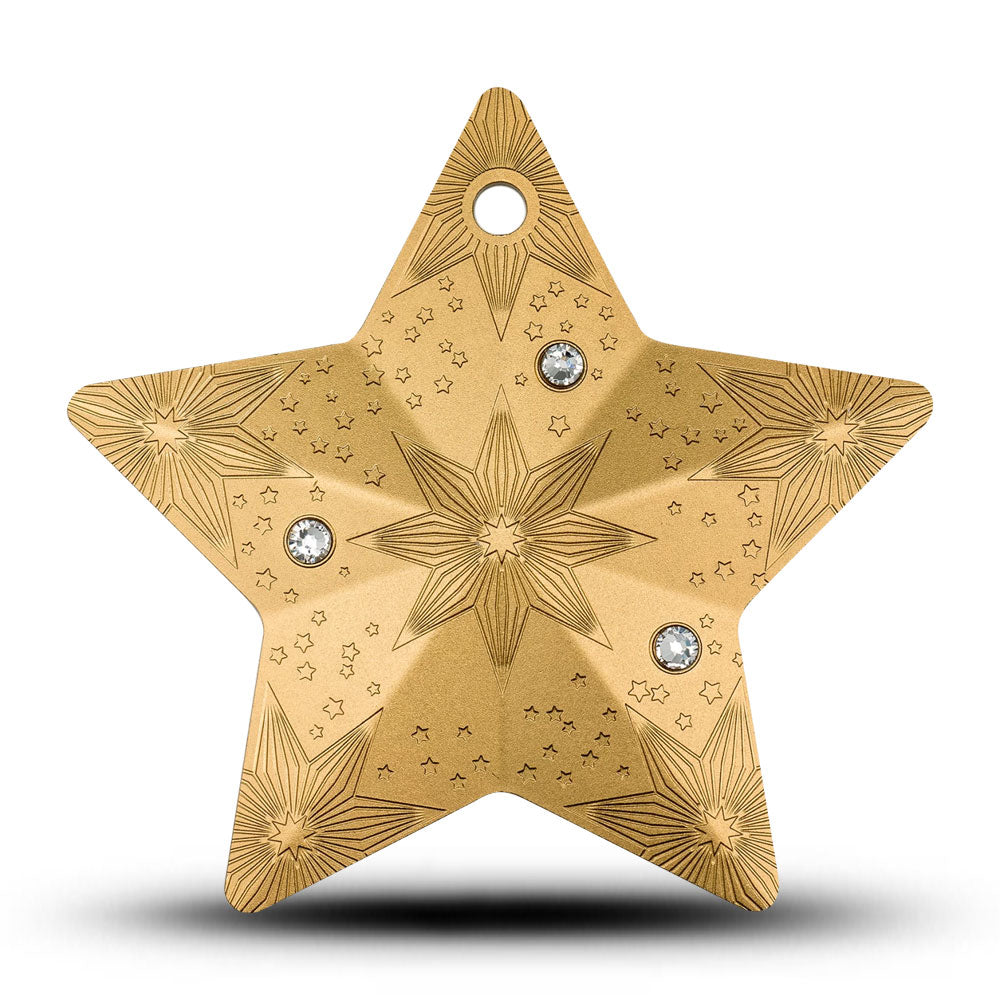 2024 Cook Islands $5 STARRY SKY Christmas Ornament  1 oz .9999 Silver Gilded