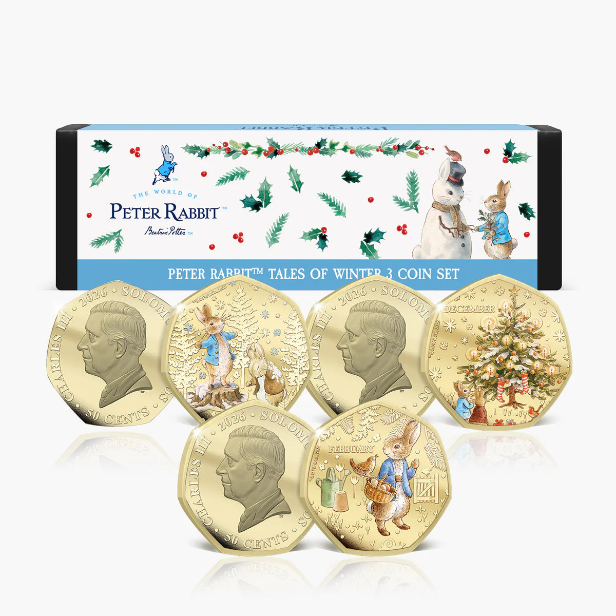 Solomon Islands 2026 50 Cents PETER RABBIT TALES OF WINTER 24 Karat Gold Plating Proof-like Limited Edition Box and Coins