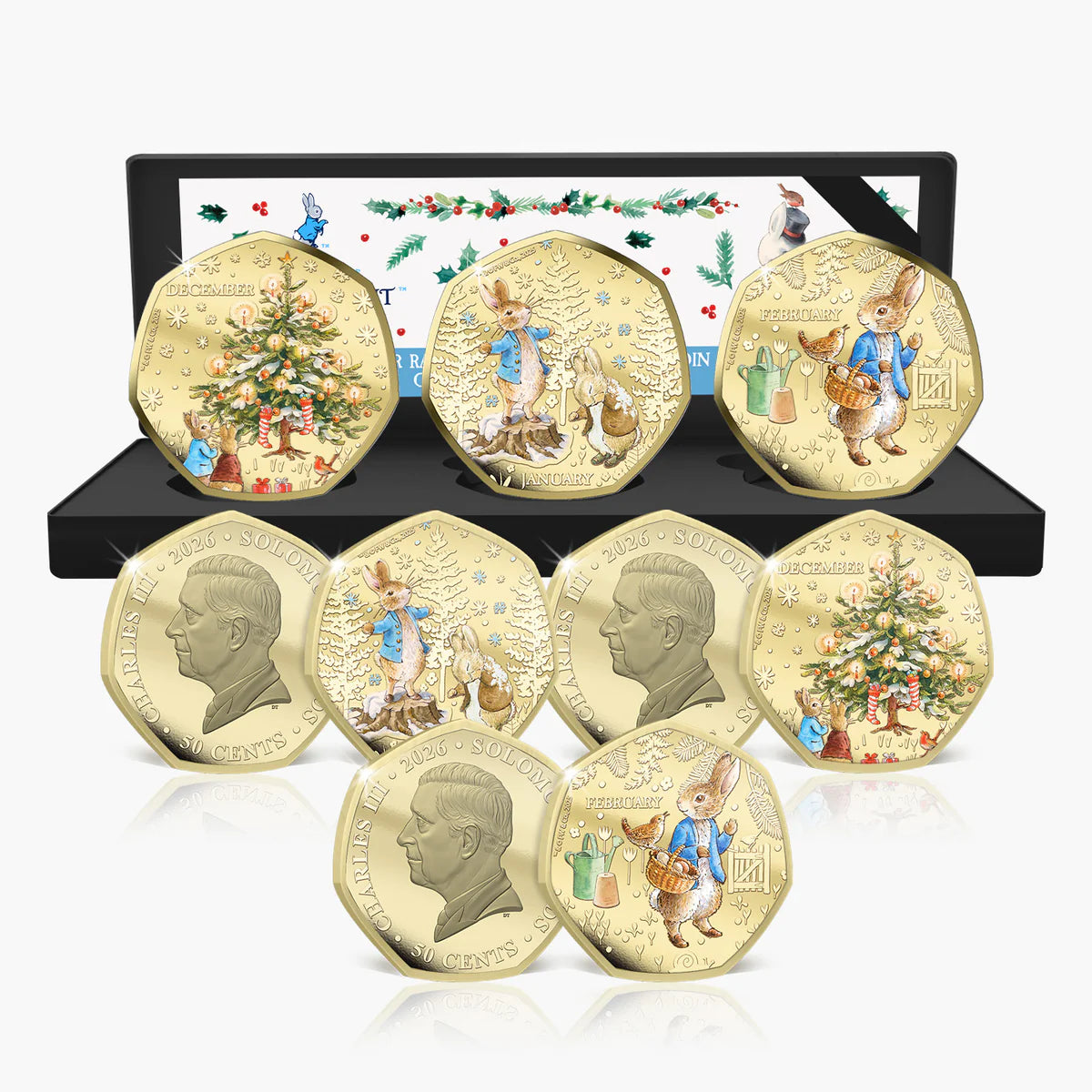 Solomon Islands 2026 50 Cents PETER RABBIT TALES OF WINTER 24 Karat Gold Plating Proof-like Limited Edition Reverse and Obverse