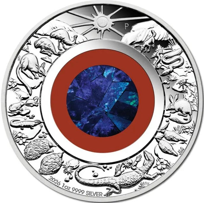 Australia 2026 $1 WONDERS of AUSTRALIA THE OUTBACK 1oz Silver Proof Opal Coin Reverse