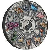 Tuvalu 2023 $5 12 Lunar Animals 5oz 99.99% Silver Antiqued Coloured Coin