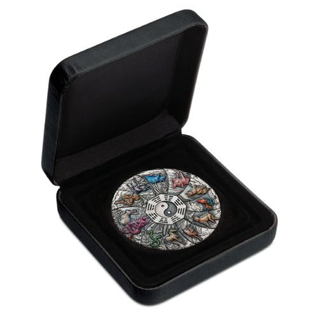 Tuvalu 2023 $5 12 Lunar Animals 5oz 99.99% Silver Antiqued Coloured Coin