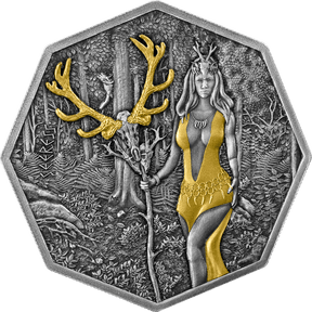 Germania 2023 5 Mark Witchcraft Seeress Ritual Silver 1oz  BU Octagonal Gilded Coin and UV Effect Reverse