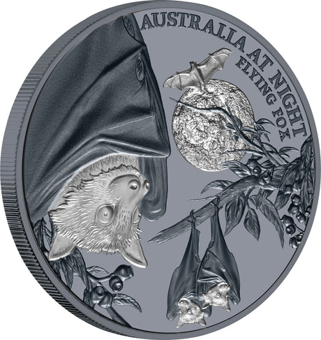 Niue 2023 $1 Australia at Night Flying Fox 1oz .999 Silver Black Proof 1000 Mintage