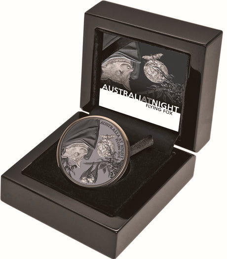 Niue 2023 $1 Australia at Night Flying Fox 1oz .999 Silver Black Proof 1000 Mintage