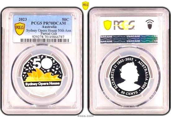 Australia 2023 50 Cents SYDNEY OPERA HOUSE 50th Anniversary Partial Gilt PR70