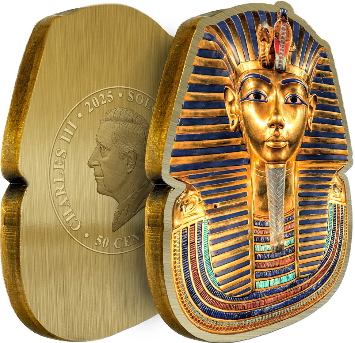 Solomon Islands 2025 50 Cents Tutankhamun Death Mask. Gold Plated 450 Made