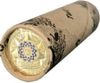 Roll view: 2019 Australian $2 Police Remembrance coin roll in printed paper wrapping, showing the blue-and-white police design on the end coin.