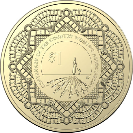 Gold coin with intricate design and text 'Centenary of the Country Women's Association' on a white background