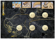 Collectible coins featuring dinosaur illustrations on a dark background with 'Australian Dinosaurs' text.