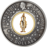 King Charles III obverse of the Australian two dollar Nutcracker coin, with stars and a gold-plated figurine insert