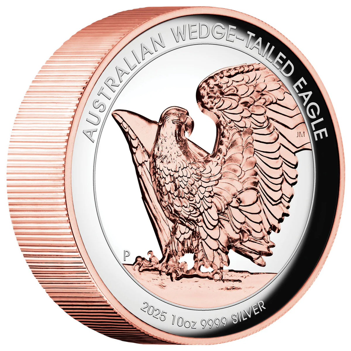 Silver coin with an Australian Wedge-Tailed Eagle design on a white background