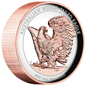 Silver coin with an Australian Wedge-Tailed Eagle design on a white background