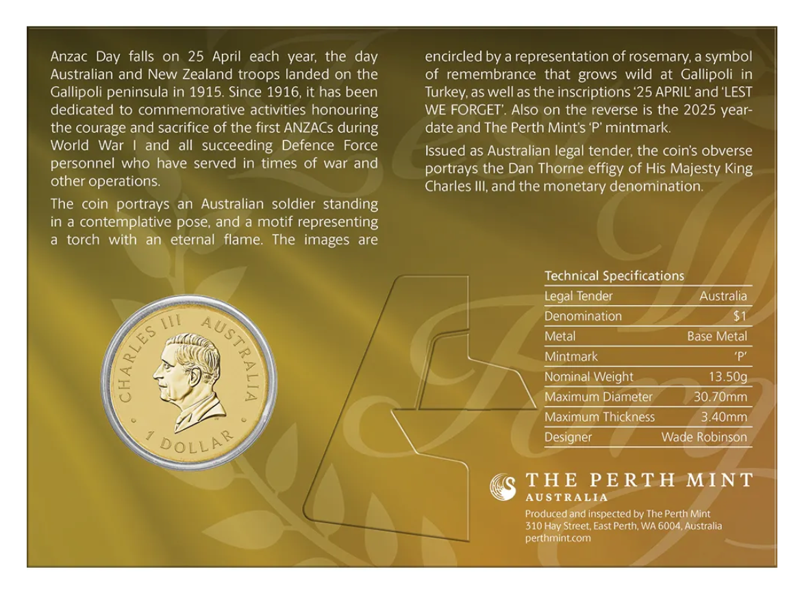 Gold coin with a portrait and specifications on a gold background