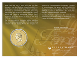 Gold coin with a portrait and specifications on a gold background