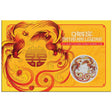 Double happiness silver colored double phoenix coins in card from Chinese Myths and Legends series on a yellow background. 