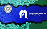 Torres Strait Islander People flag with a star symbol and text on a blue and green background