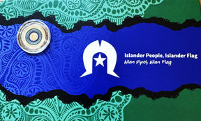 Torres Strait Islander People flag with a star symbol and text on a blue and green background