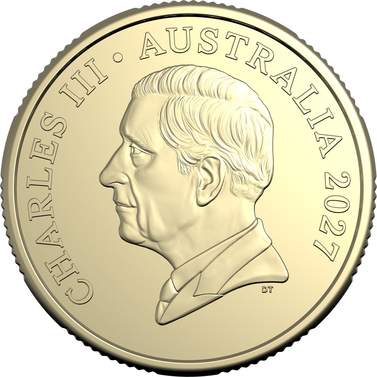 Obverse: Australia 2027 Bluey Cricket $1 coin showing the left-facing portrait of King Charles III with CHARLES III, AUSTRALIA and 2027 inscriptions.