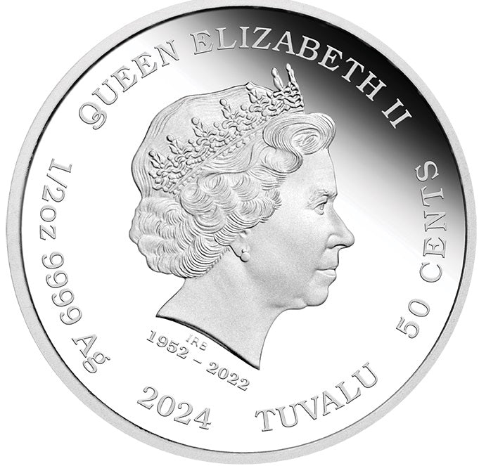 Tuvalu 2024 50 Cents Baby Dragon 1/2oz Silver Proof Coloured Coin Obverse
