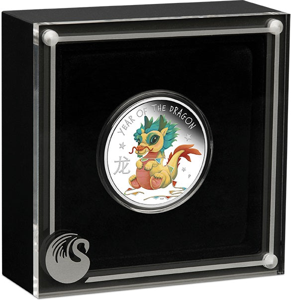 Tuvalu 2024 50 Cents Baby Dragon 1/2oz Silver Proof Coloured Coin Coin in Display Case
