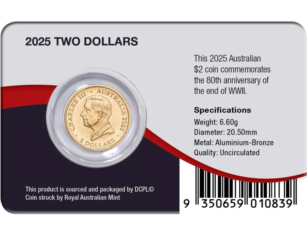 Australia 2025 $2 Remembrance Day WWII 80th Anniversary Poppy Wreath Al-Br Coin Pack Uncirculated