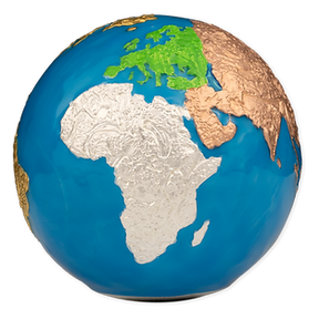 Globe model with a focus on Africa and Europe on a white background