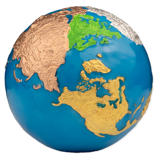 Globes with metallic finishes on a white background