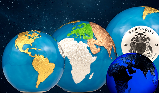 Globe Coin showing UV light effect and various views under standard light.
