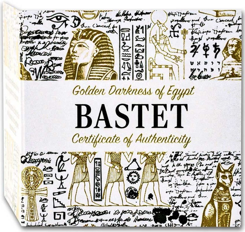 Certificate of Authenticity for 'Bastet' with Egyptian-themed illustrations and text.