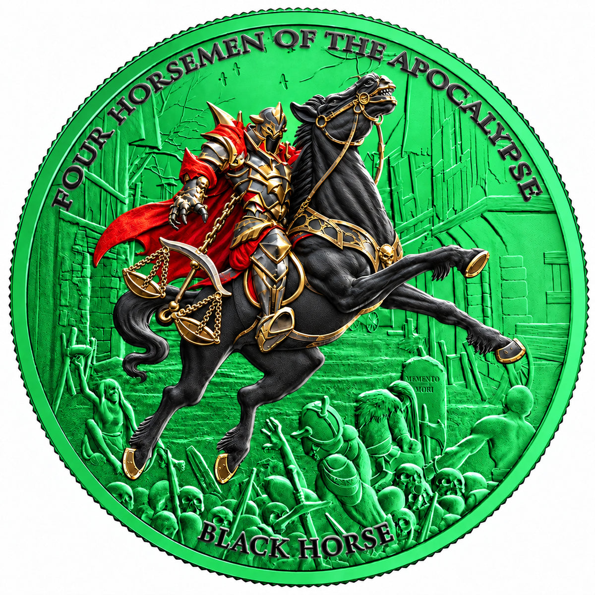 PRE-ORDER Carpathian Mint 2026 5 Thalers Four Horsemen of the Apocalypse Black Horse – Space Green 1 oz .999 Silver Coin