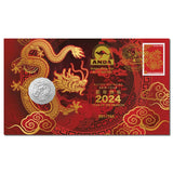 Australia ANDA Brisbane Money Expo 2024 Perth Mint ANZAC $1 & 2024 Lunar Dragon 50c Stamp & Coin Cover Matching Numbers ANDA Overprint 750 Made