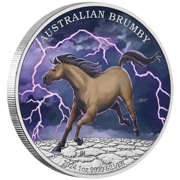 Australia 2024 $1 AUSTRALIAN BRUMBY - 1 oz .9999 Pure Silver Coloured Coin PERTH MINT Reverse